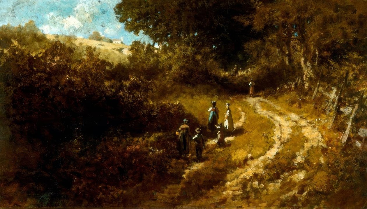 Går til kirken i nærheten av Dachau av Carl Spitzweg
