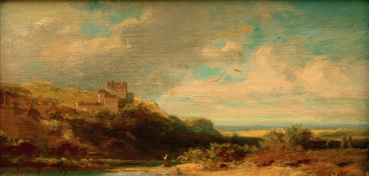 Landskap med en elvedal og et slott av Carl Spitzweg