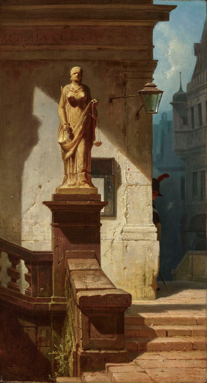 Lovens øye Justitia, 1857. av Carl Spitzweg