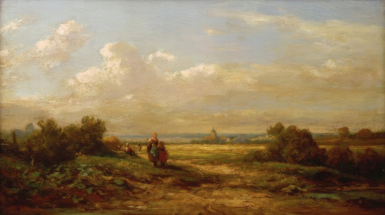 Vidt landskap med turgåere av Carl Spitzweg
