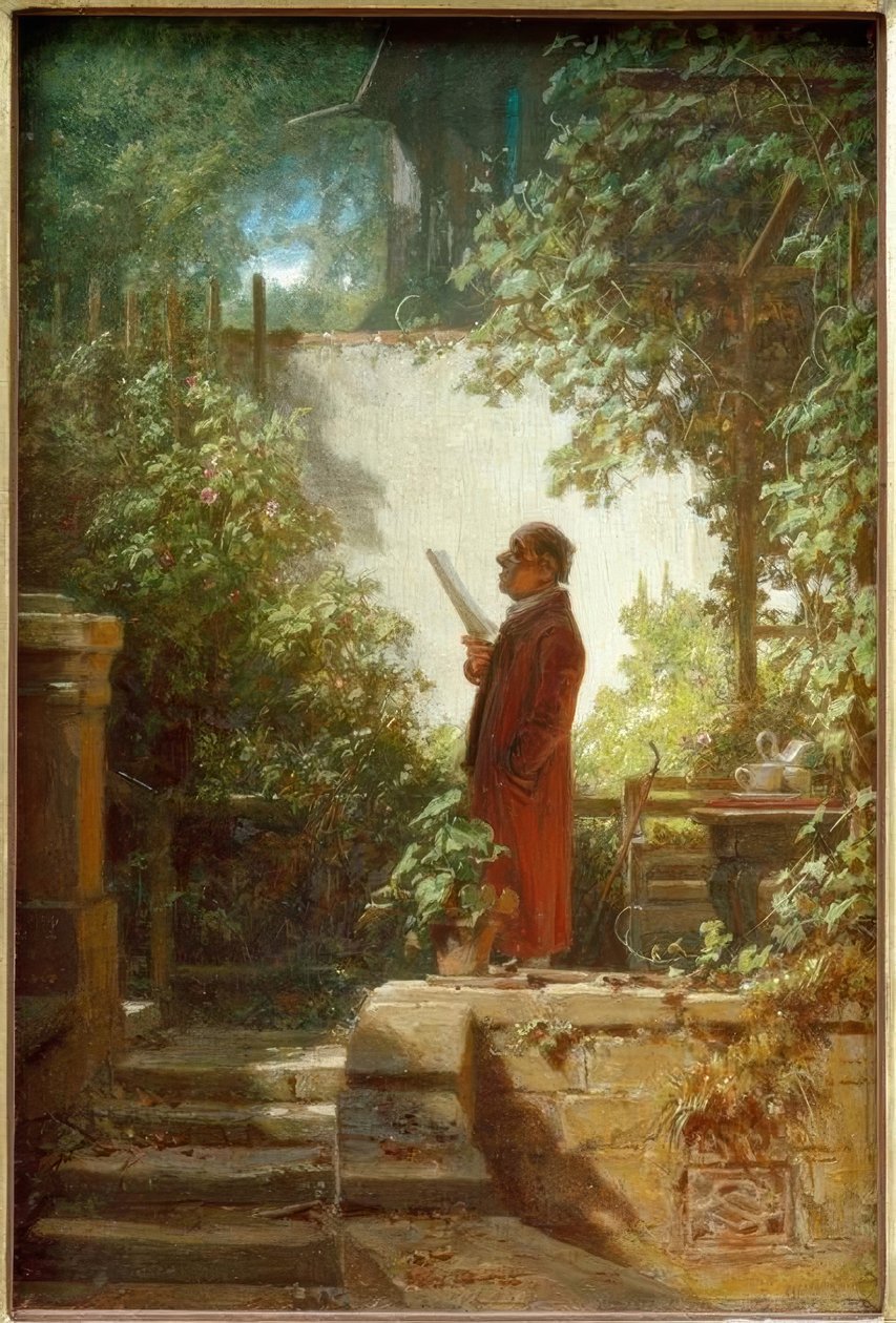 Avisleser i hushagen av Carl Spitzweg