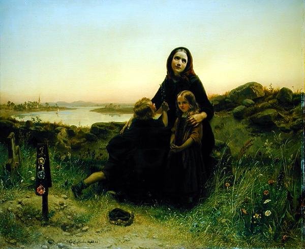 Den sørgende enken, 1852 av Carl Wilhelm Huebner