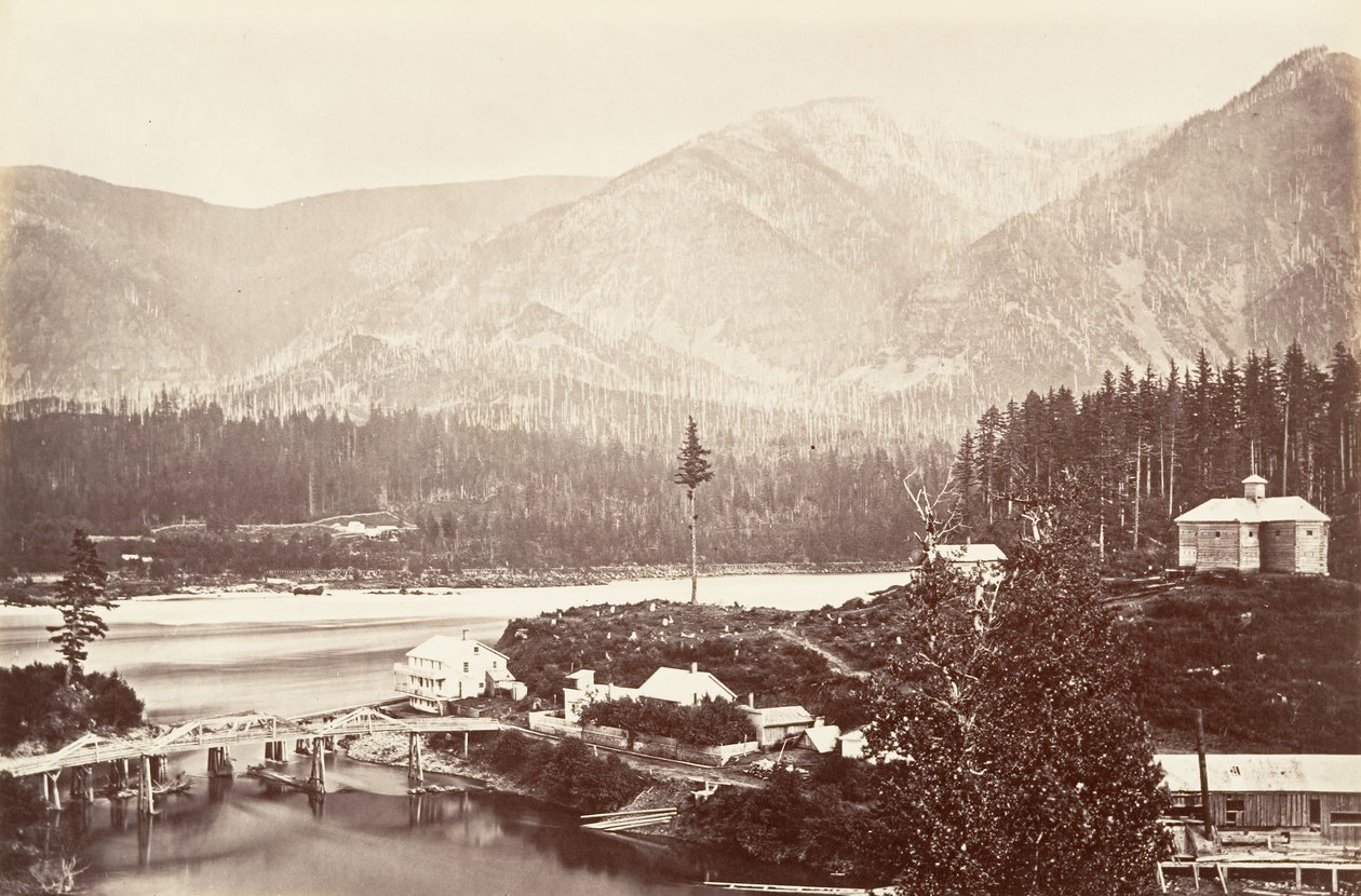 Cascades, Oregon, 1867, trykt ca. 1876. av Carleton Emmons Watkins