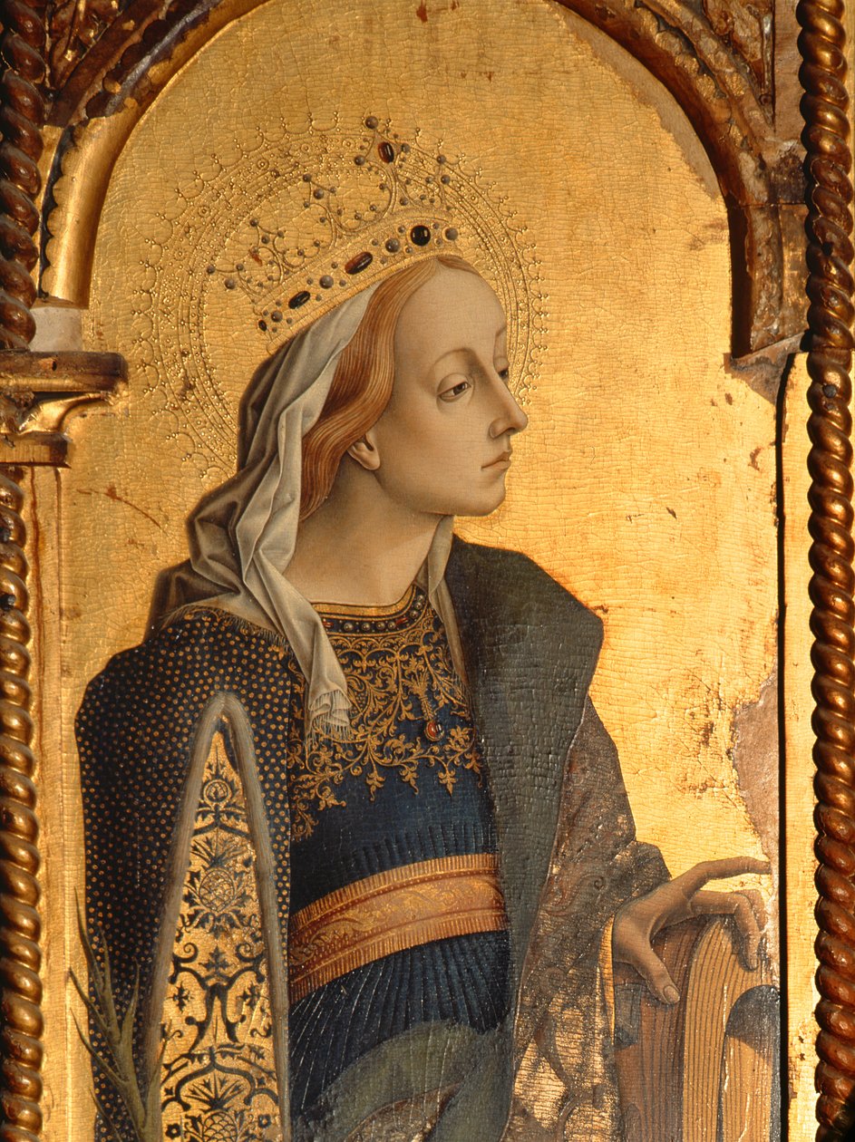 St. Catherine, detalj fra Santa Lucia-triptyken (tempera på panel) (se 76683) av Carlo Crivelli