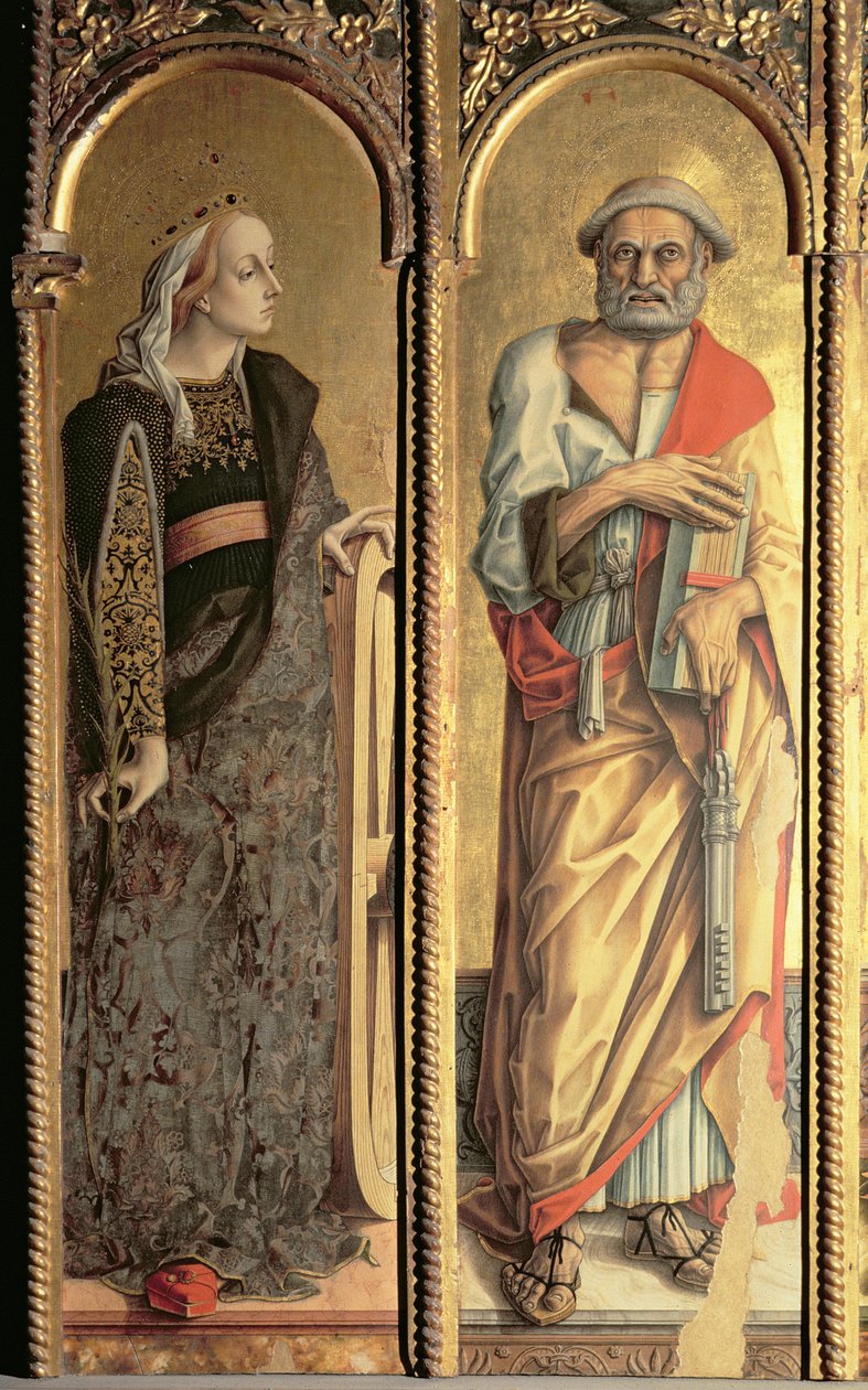 St. Katarina av Alexandria og St. Peter, detalj fra Santa Lucia-triptyken (tempera på panel) av Carlo Crivelli