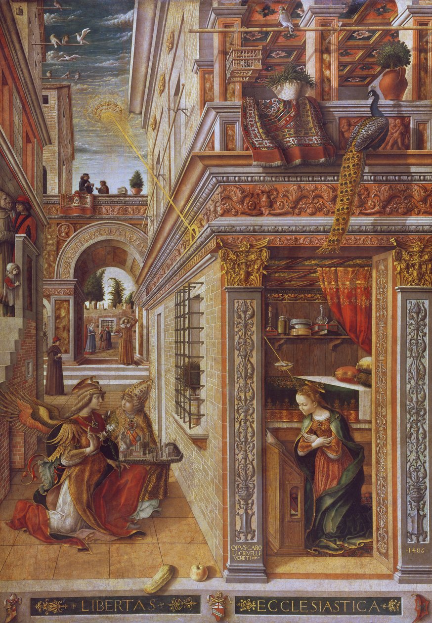 Bebudelsen med St. Emidius, 1486 (tempera og olje på lerret) (for detaljer se 72635) av Carlo Crivelli