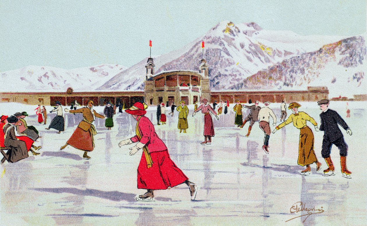 Skøytebanen i Davos, Sveits av Carlo Pellegrini