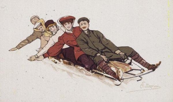 Runde en sving (farge litho) av Carlo Pellegrini