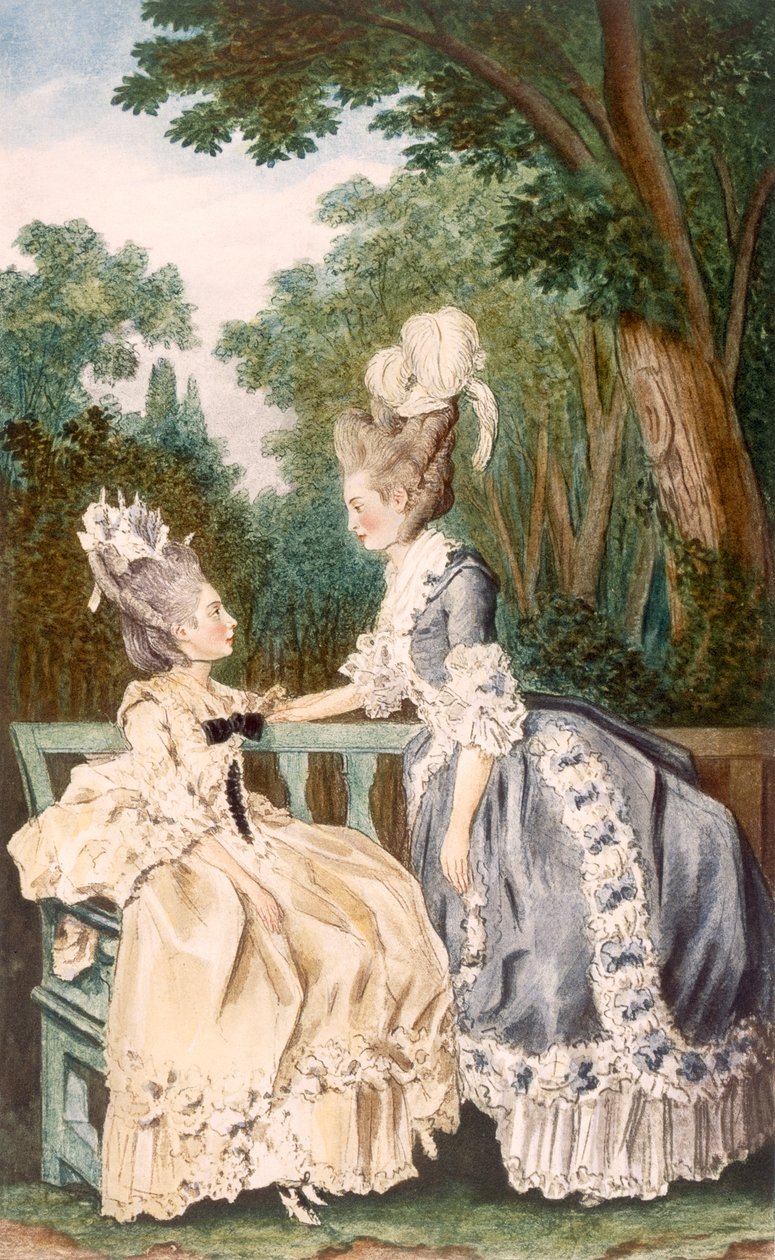 Dame morgenkjole, 1771 (fargegravering) av Louis Carrogis dit Carmontelle