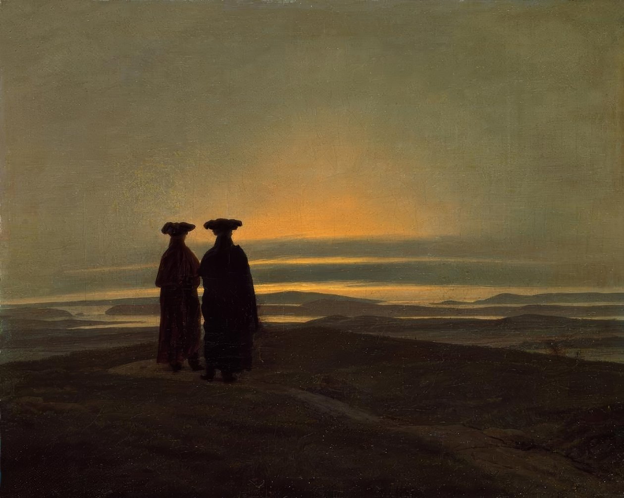 Kveldslandskap med to menn av Caspar David Friedrich