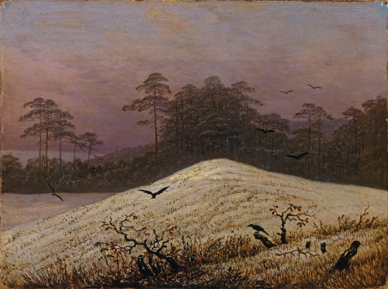 Snøbakke med ravner av Caspar David Friedrich