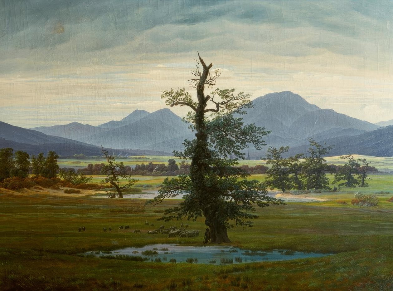 Landsbylandskap med morgenbelysning av Caspar David Friedrich