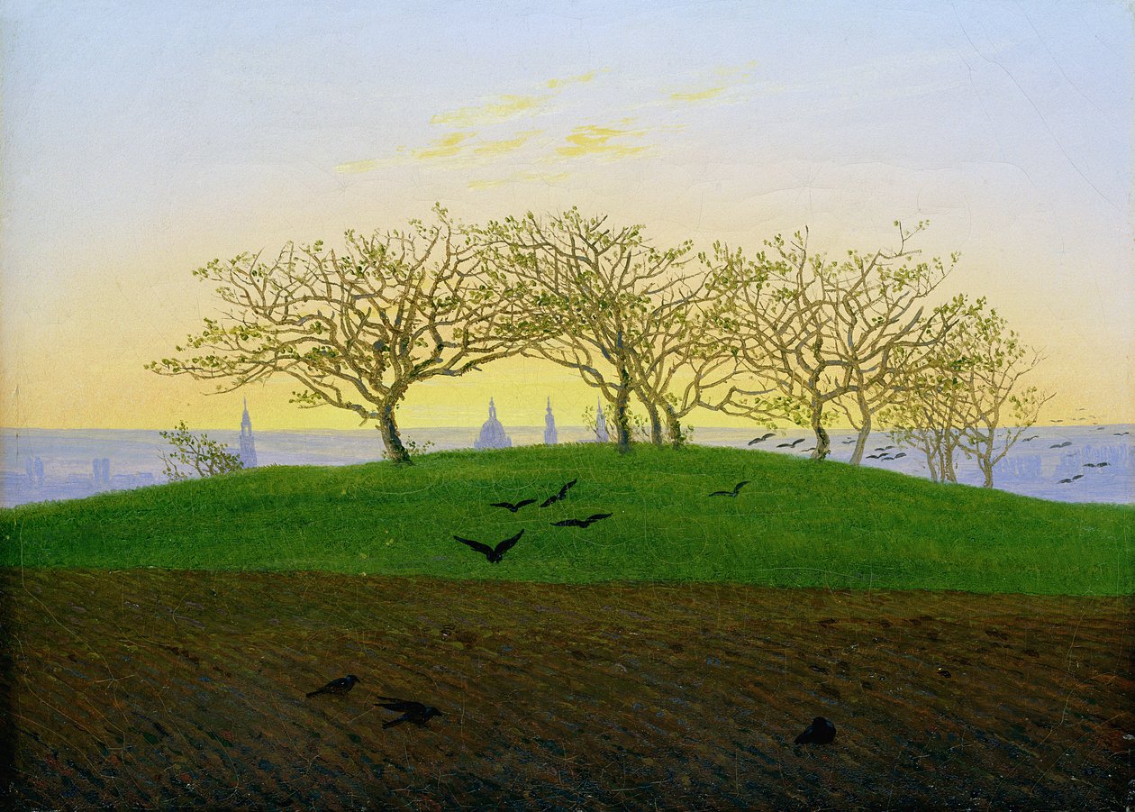 Bakker og pløyde åkre nær Dresden av Caspar David Friedrich