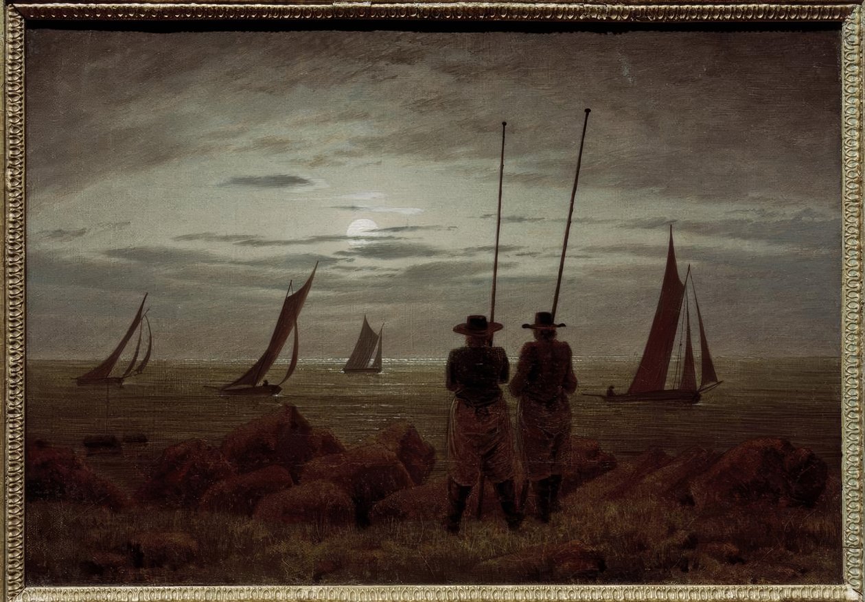 Månenatt på stranden med fiskere av Caspar David Friedrich