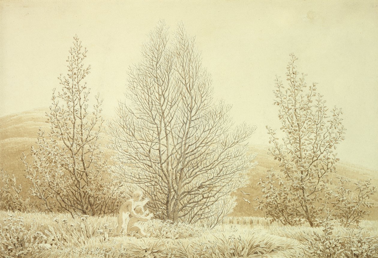 Vår (blyant og sepia på papir) av Caspar David Friedrich