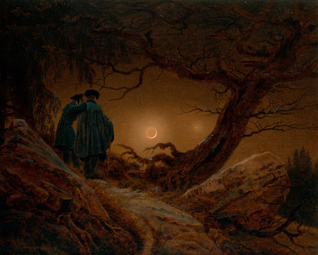 To menn som tenker på månen av Caspar David Friedrich