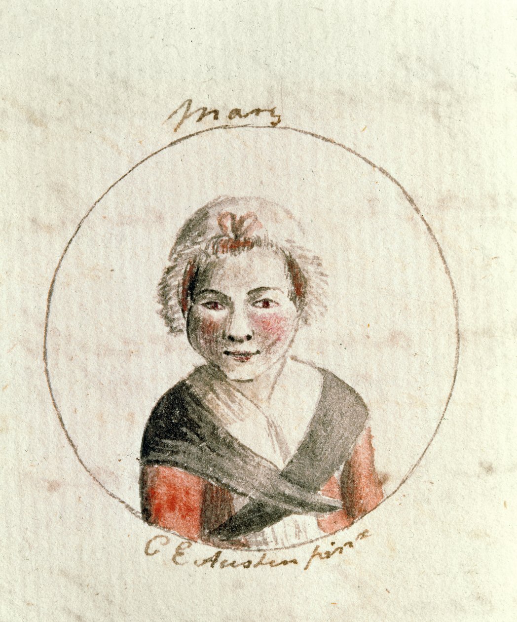 Mary Tudor, ca. 1790 (penn og blekk og wc på papir) av Cassandra Austen