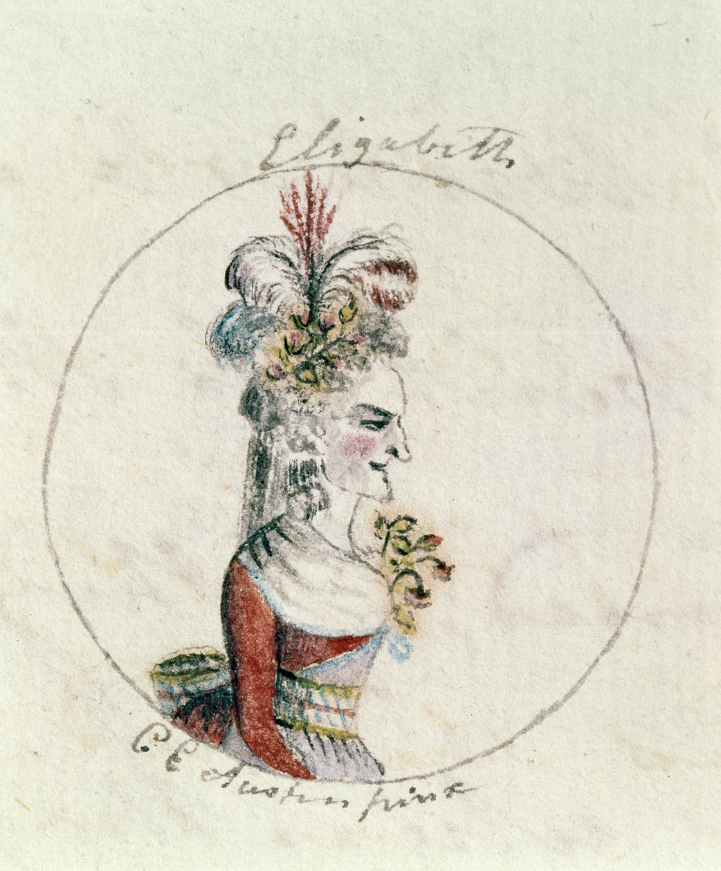 Dronning Elizabeth I, ca. 1790 (penn og blekk og wc på papir) av Cassandra Austen