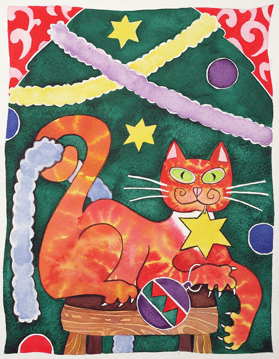 Julekatt med dekorasjoner av Cathy Baxter