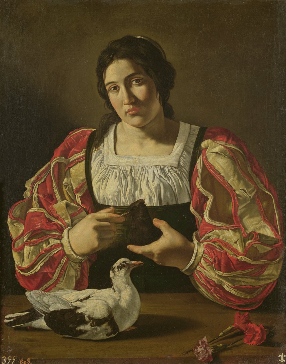 En kvinne med duer av Cecco de Caravaggio