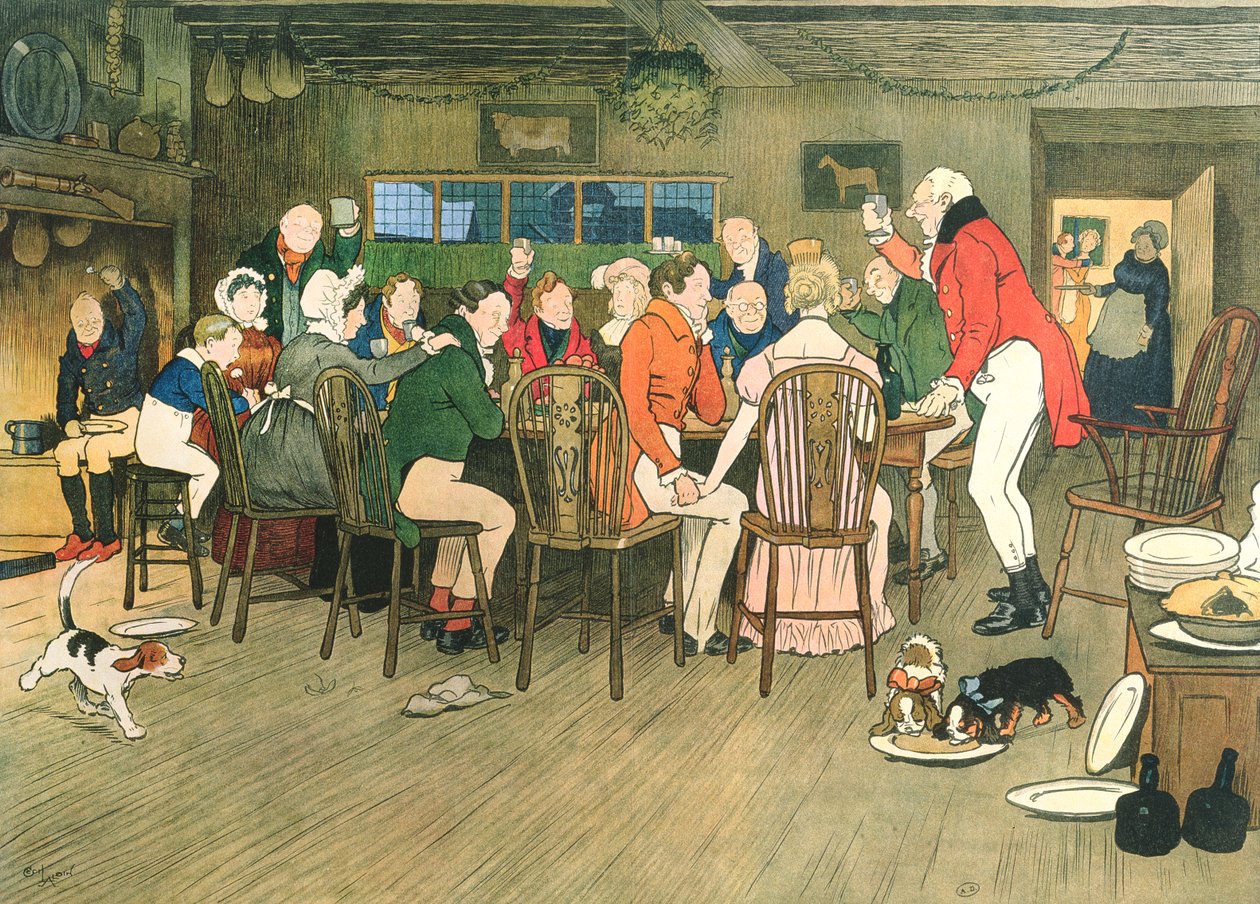 Julemiddagen på vertshuset, ca.1900 av Cecil Charles Windsor Aldin