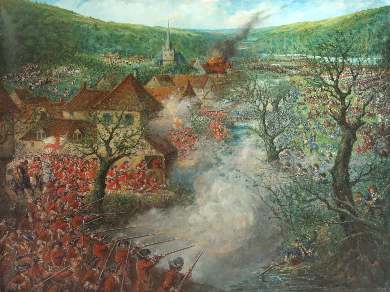Kampscene utenfor en by av Cecil Gordon Lawson