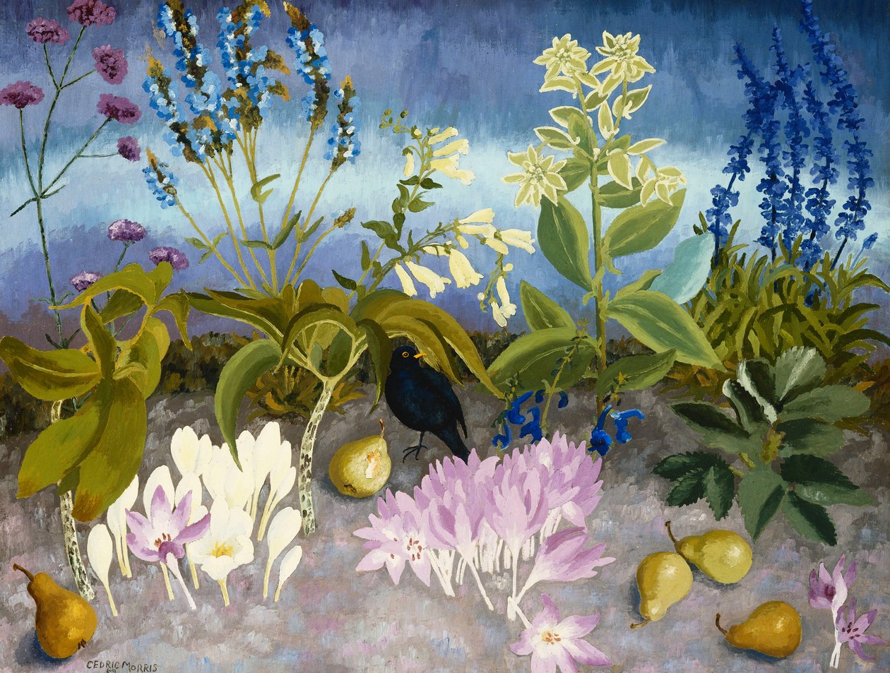Svarttrost og blomster av Cedric Morris