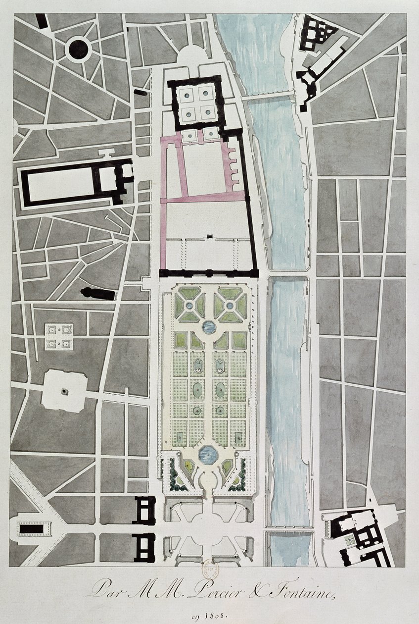 Design for å bli med Tuileriene til Louvre, 1808 av Charles Percier