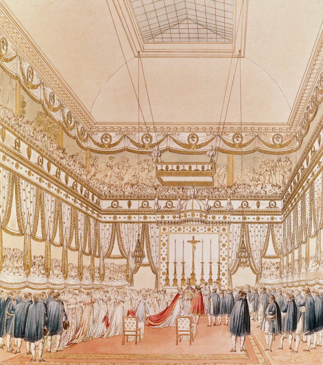 Ekteskapet til Napoleon og Marie-Louise i Louvre-kapellet (fargegravering) av Charles Percier