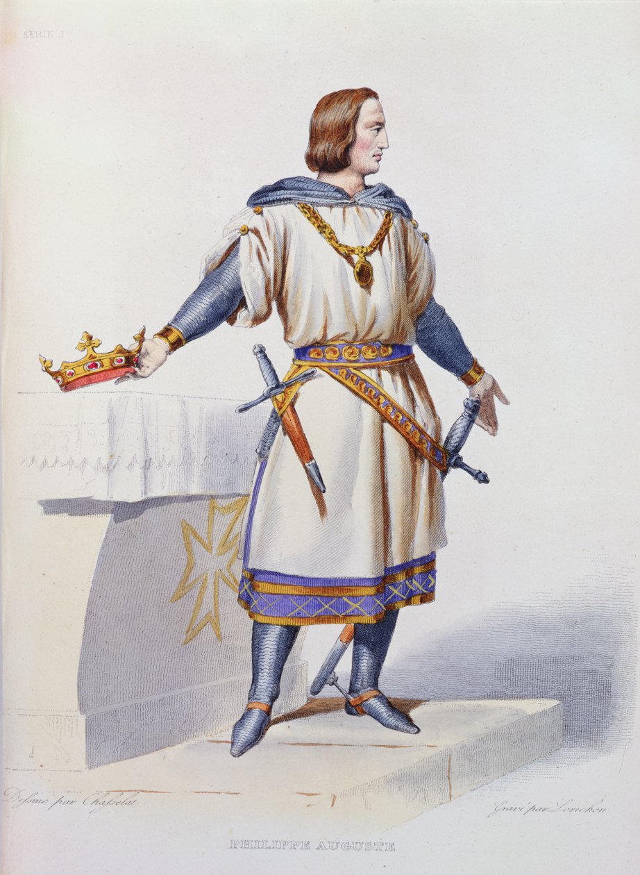 Portrett av Philip Augustus II (1165-1223) konge av Frankrike, gravert av Constant Louis Lorichon, 1841 av Charles Abraham Chasselat