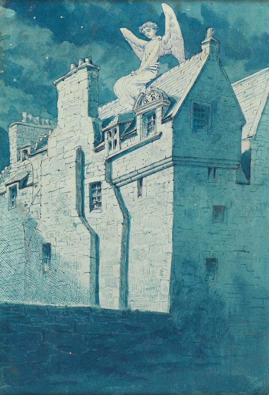 Angel on the Roof (penn og blått blekk med wc på papir) av Charles Altamont Doyle