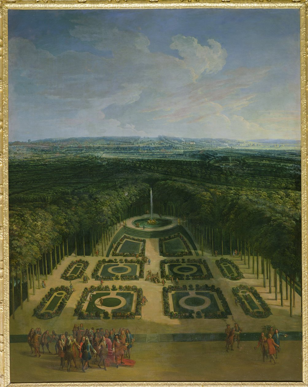 Promenade av Louis XIV (1638-1715) i Gardens of the Grand Trianon, 1713 av Charles Chastelain