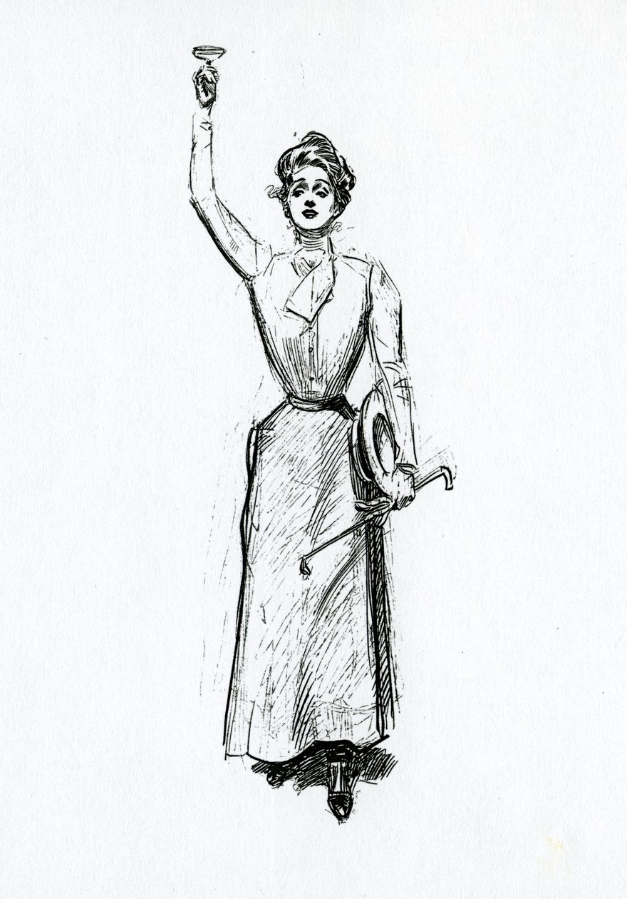 En Gibson-jente iført rideutstyr, ca. 1902 av Charles Dana Gibson