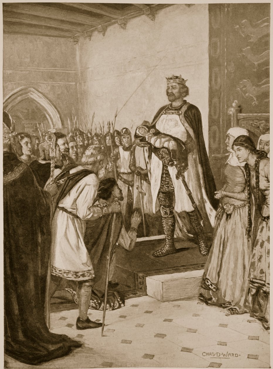 Kong Edward I presenterer sin spedbarnssønn Edward for de walisiske høvdingene i Carnarvon Castle som deres prins av Wales av Charles Daniel Ward