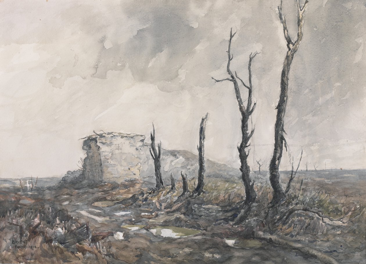 Gibraltar, sterkt punkt, Pozieres, 1918 (wc og kull på papir) av Charles David Jones Bryant