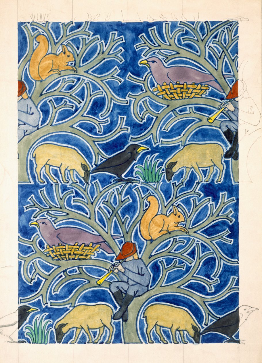 Pied Piper of the Animals (wc og blyant på papir) av Charles Francis Annesley Voysey