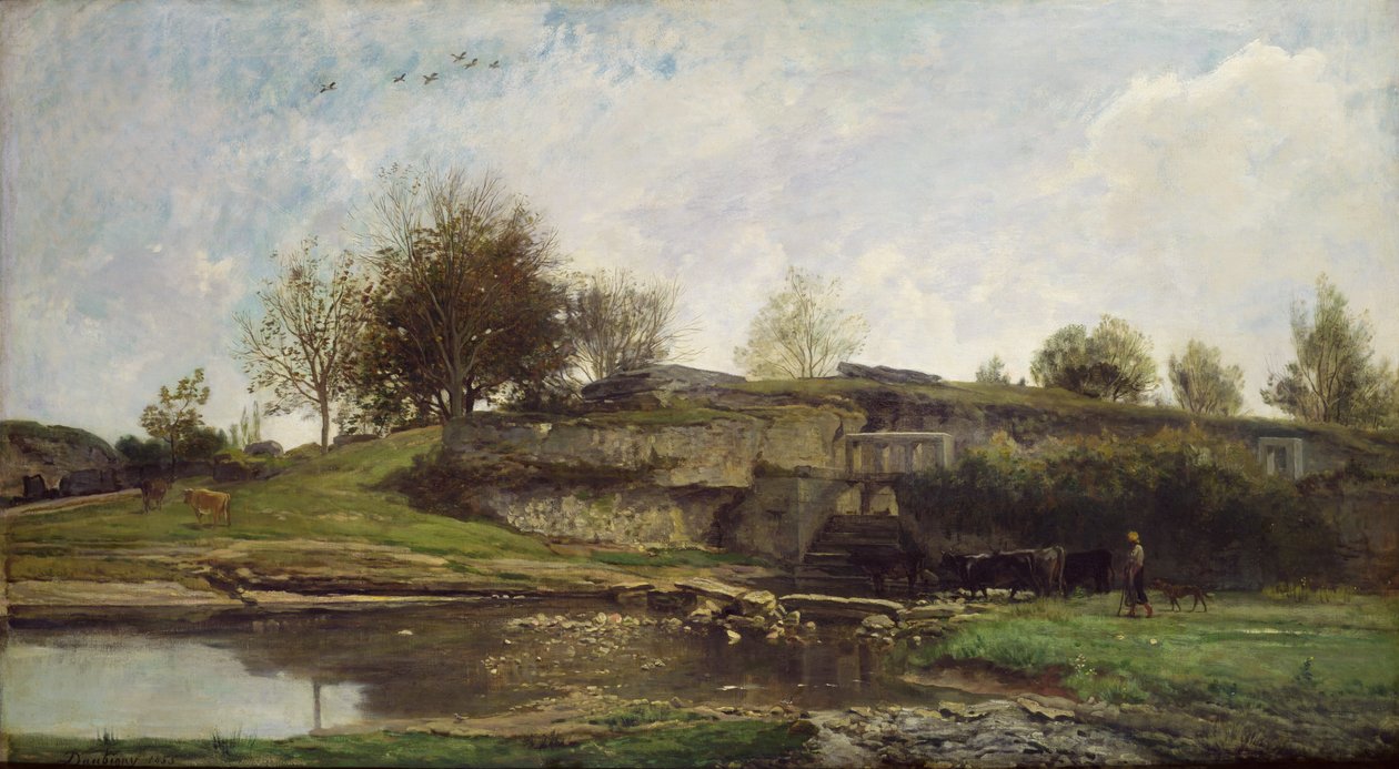 Låsen ved Optevoz, 1855 av Charles Francois Daubigny