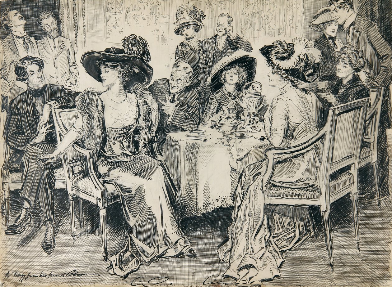 Hennes posisjon, hennes bevisstløshet, den vinnende enkelheten i hennes måte ble lagt merke til overalt av Charles Dana Gibson