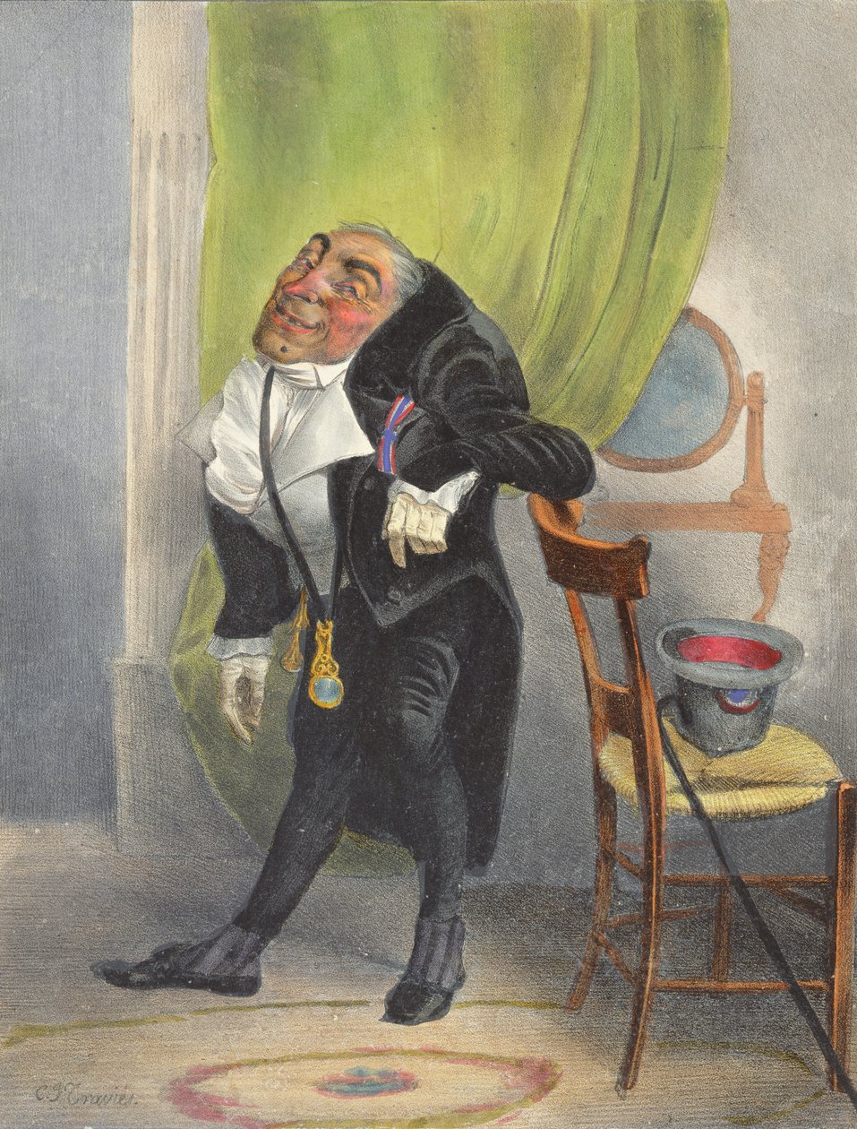 Charles Louis Philippe Henri Dieudonne Mayeux, født i Paris 7 Fructidor An 2, dekorert med Lys og Croix de Juillet, medlem av Caveau Moderne og flere andre akademier av Charles Joseph Travies de Villiers