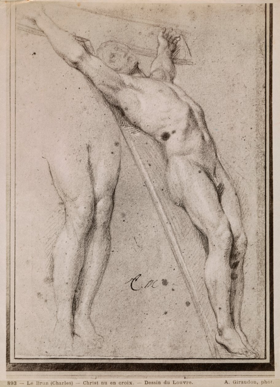Kristus på korset, ca. 1685 (pierre noire og hvite kritthøydepunkter på beige papir) av Charles Le Brun