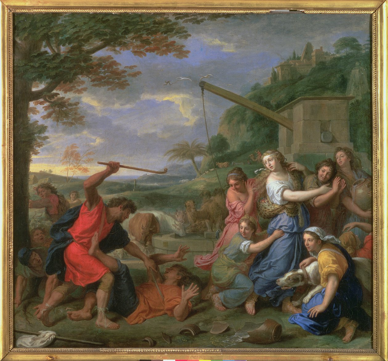 Moses forsvarer Jethros døtre (par av 78386) av Charles Le Brun