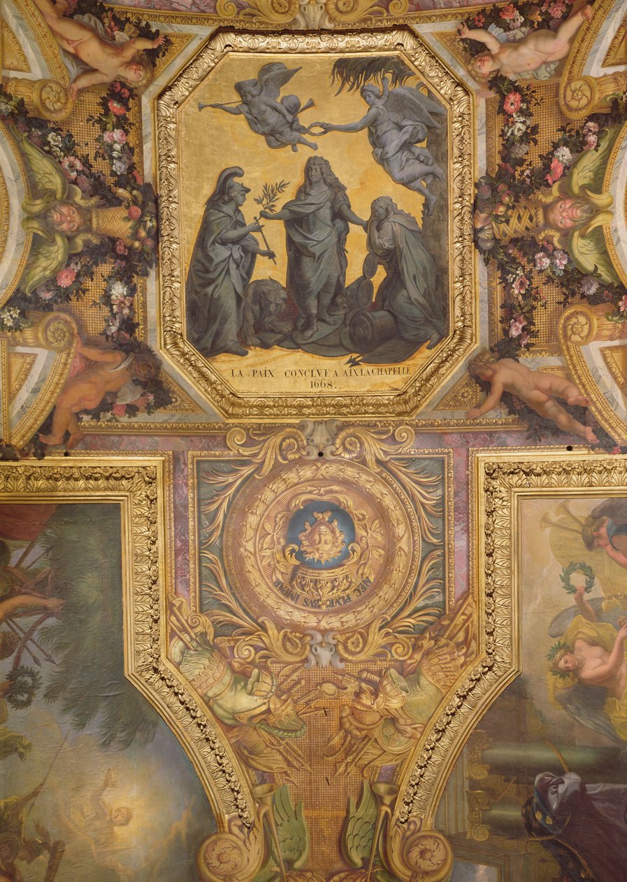 Fred laget i Aix-la-Chapelle i 1668, takmaleri fra Galerie des Glaces av Charles Le Brun