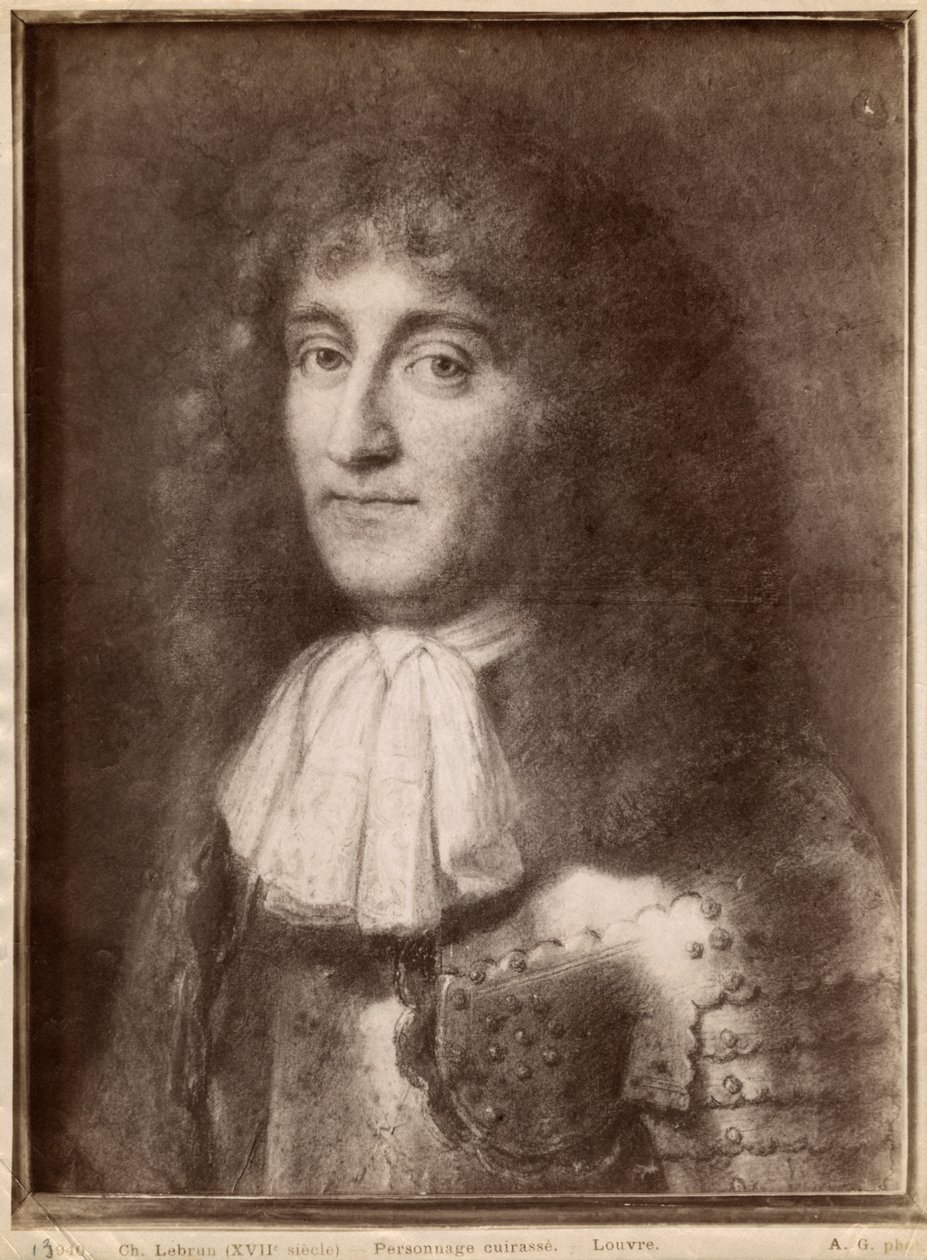 Portrett av en mann iført rustning (pastell på grå beige papir) av Charles Le Brun
