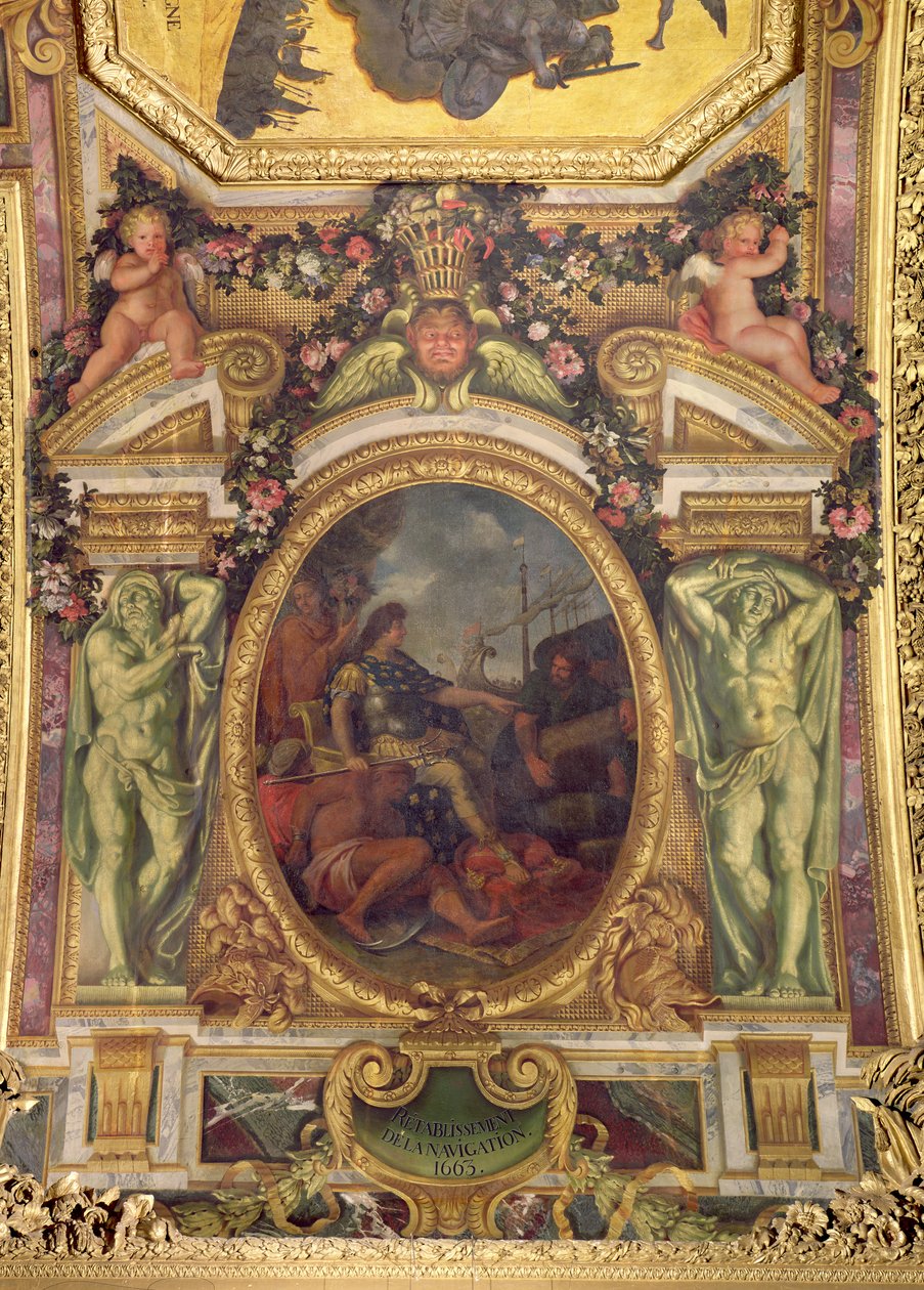 Reetablering av navigasjonsrettigheter i 1663, takmaleri fra Galerie des Glaces av Charles Le Brun