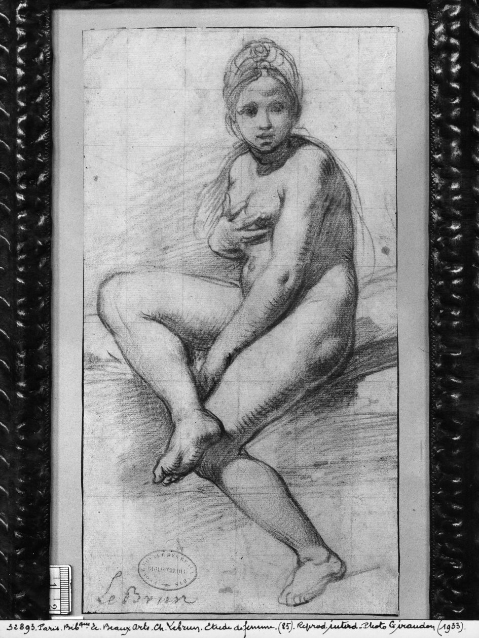 Sittende kvinne (rødt kritt på papir) av Charles Le Brun