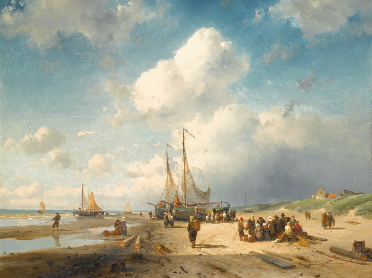 Kystscene med fiskerfolk av Charles Henri Joseph Leickert