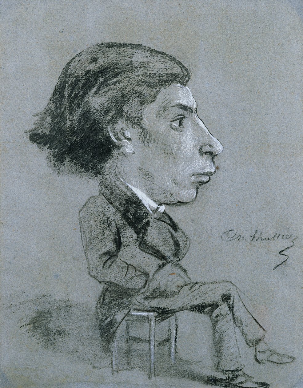Portrettladning, ca. 1858 (svart og hvitt kritt) av Charles Marie Lhuillier