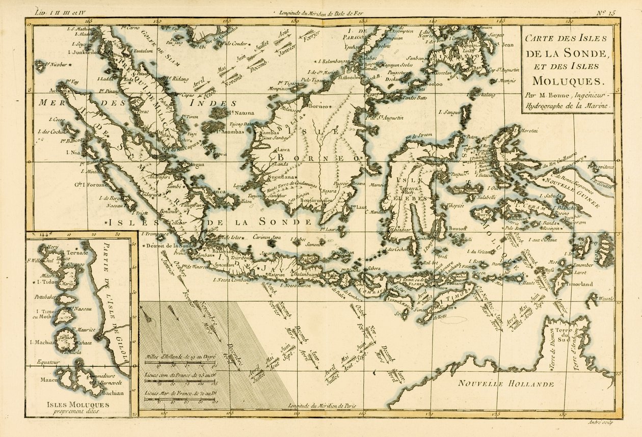 Indonesia og Filippinene, fra 'Atlas of All Known Parts of the Terrestrial Globe' av Guillaume Raynal (1713-96) utgitt Genève, 1780 av Charles Marie Rigobert Bonne