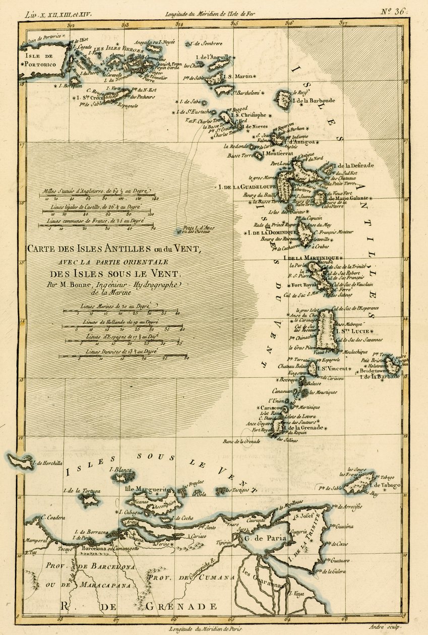 De mindre Antillene eller Windward-øyene, med den østlige delen av Leeward-øyene, fra 