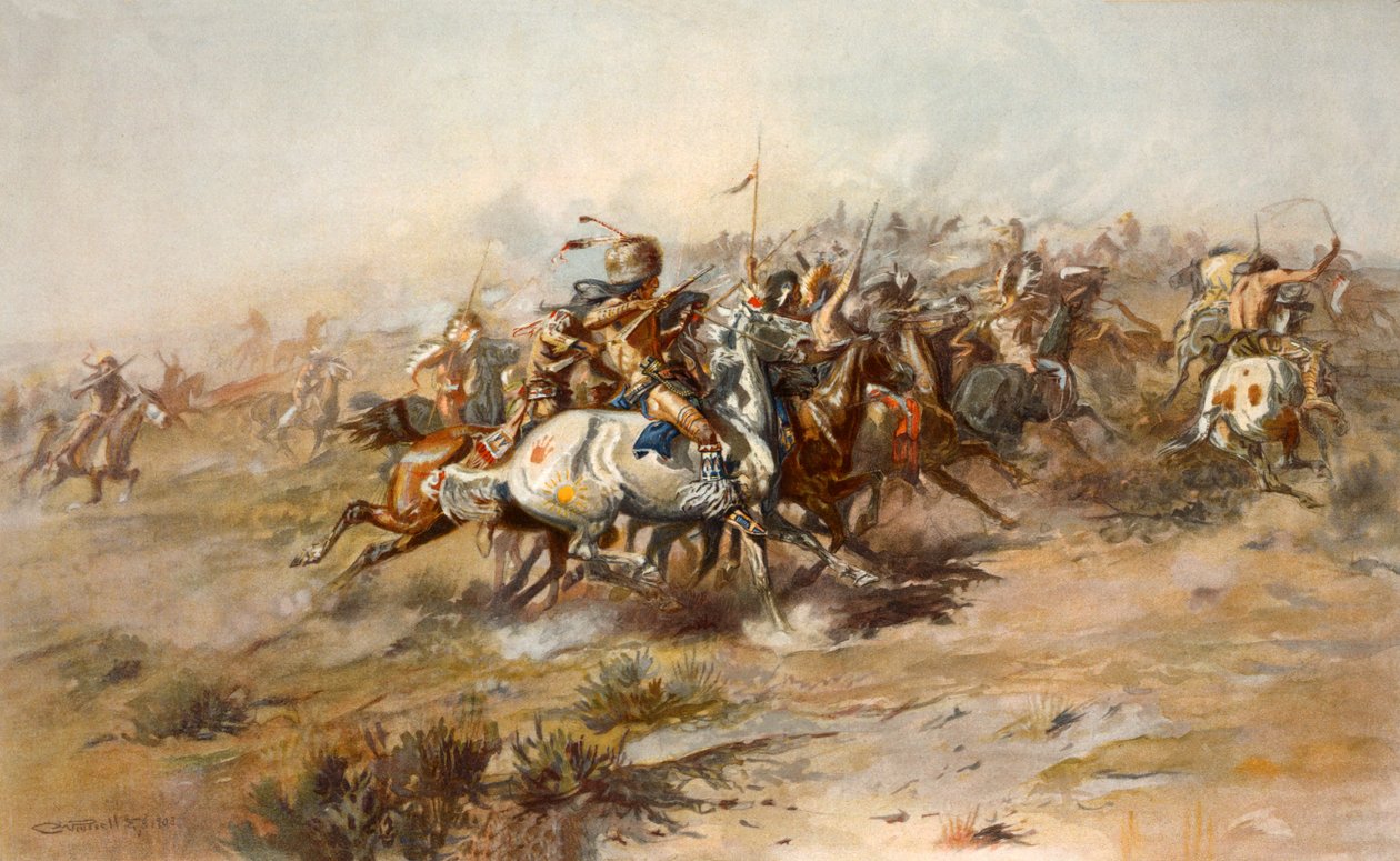 Slaget ved Little Bighorn, juni 1876, pub. 1905 av Charles Marion Russell